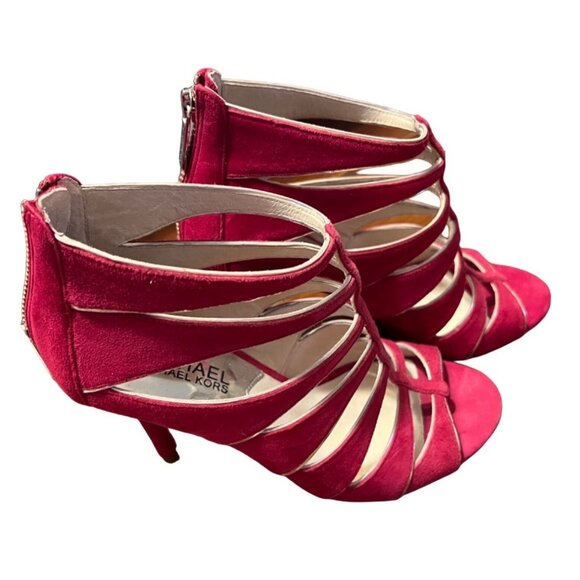 Michael Kors women's sz 6 fuschia high heel, open toe, bootie shoes, cutouts - Picture 4 of 12